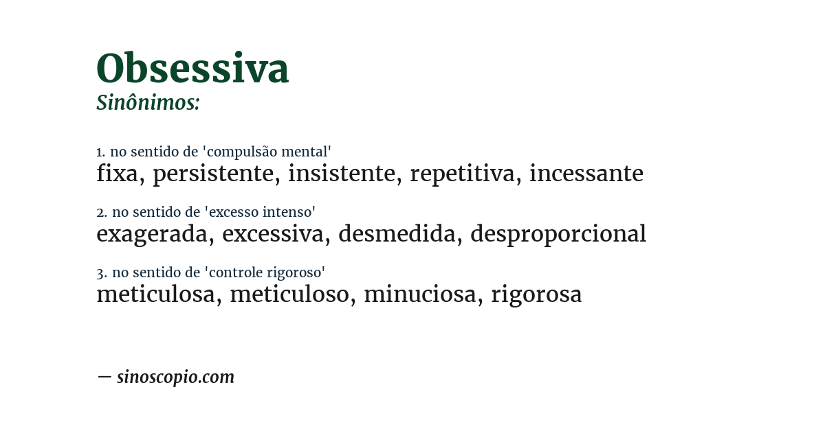 Sinônimo de obsessiva