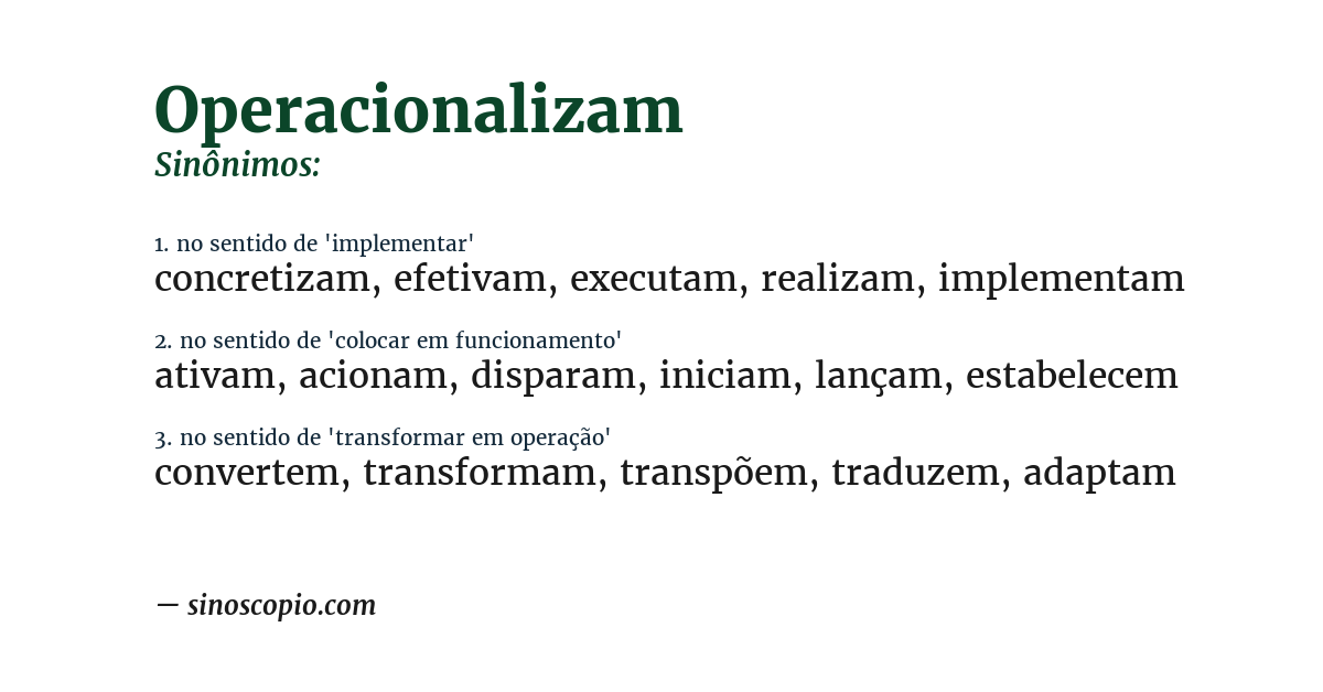 Sinônimo de operacionalizam