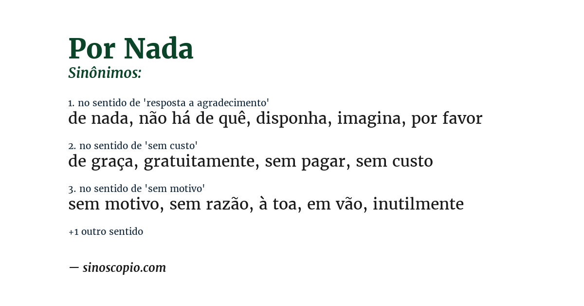 Sinônimo de por nada