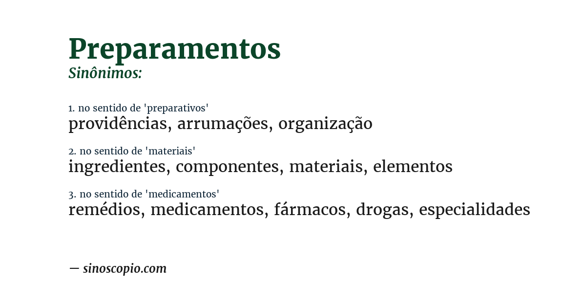 Sinônimo de preparamentos