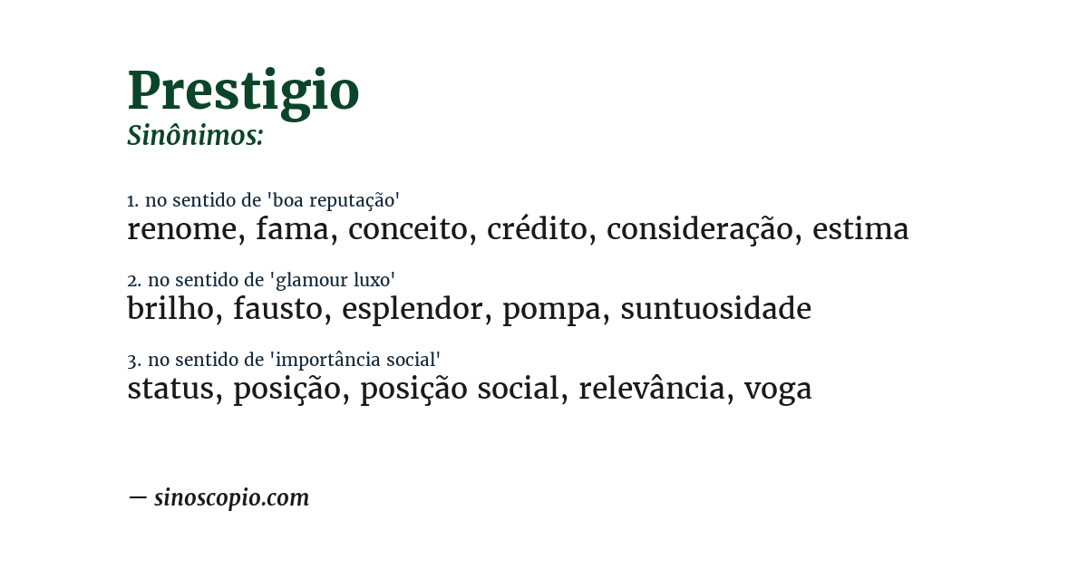 Sinônimo de prestigio