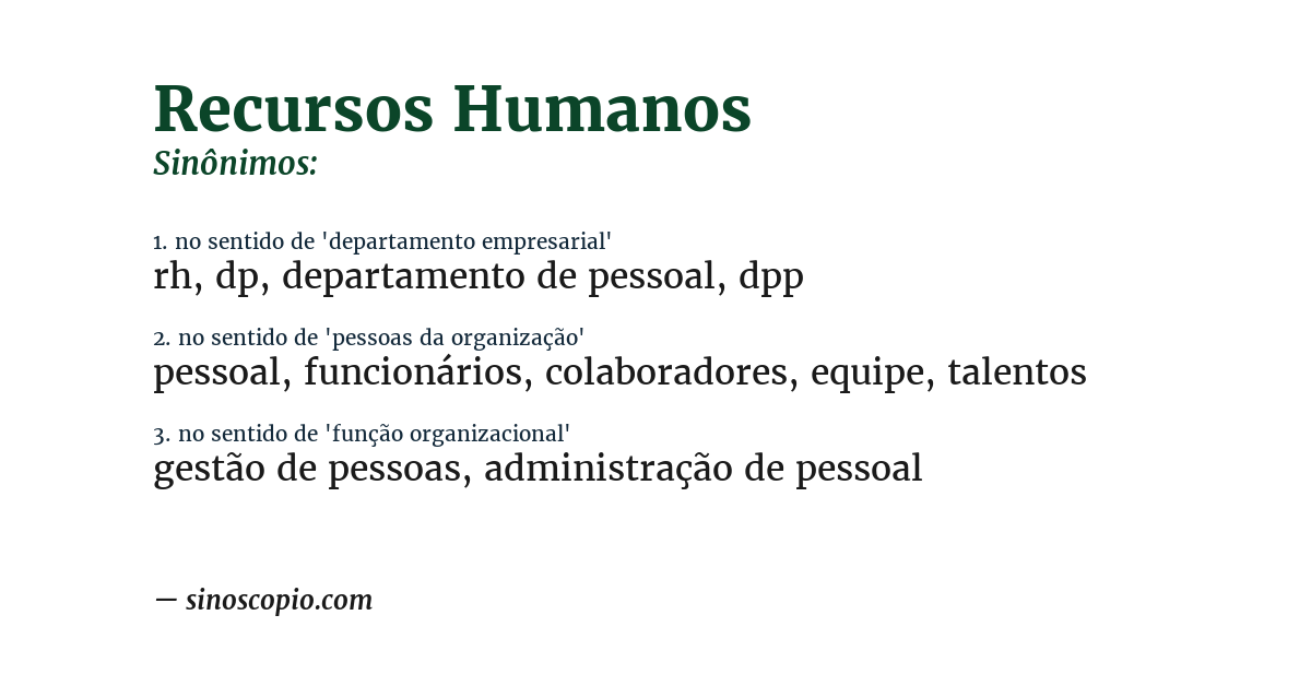 Sinônimo de recursos humanos