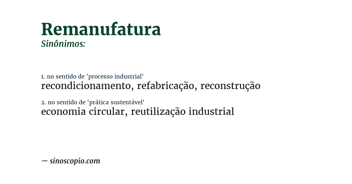 Sinônimo de remanufatura