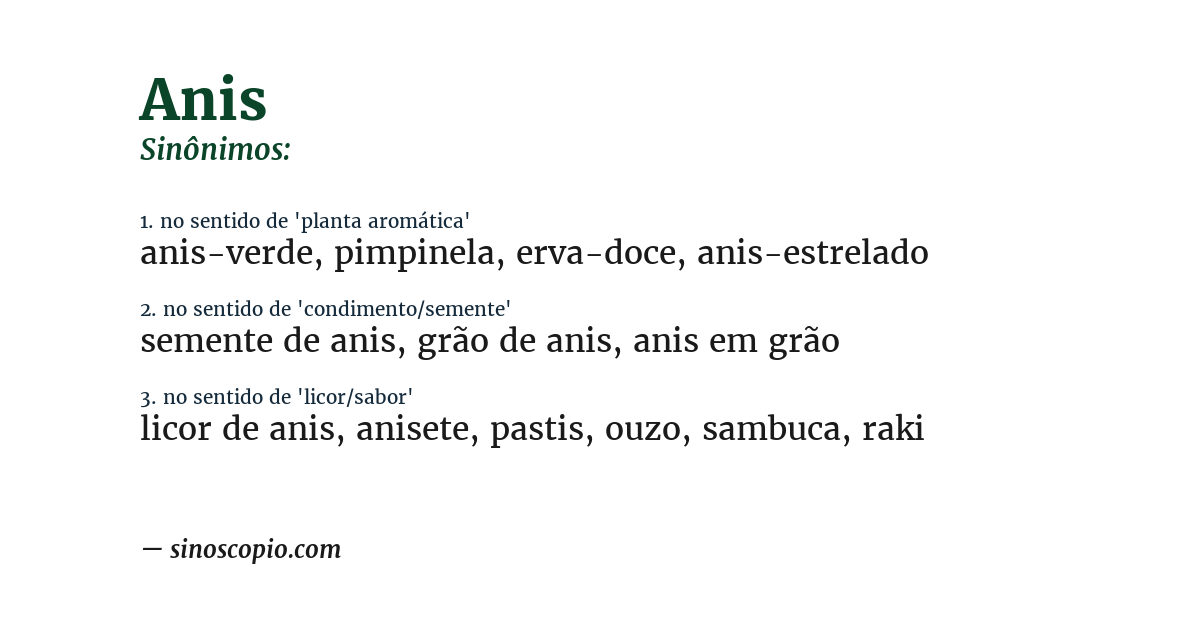 Sinônimo de anis