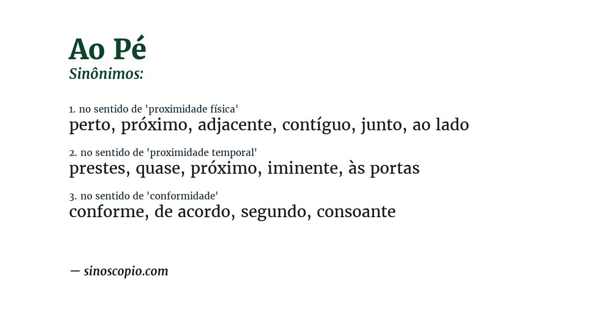 Sinônimo de ao pé