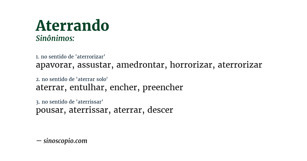 Sinônimo de aterrando