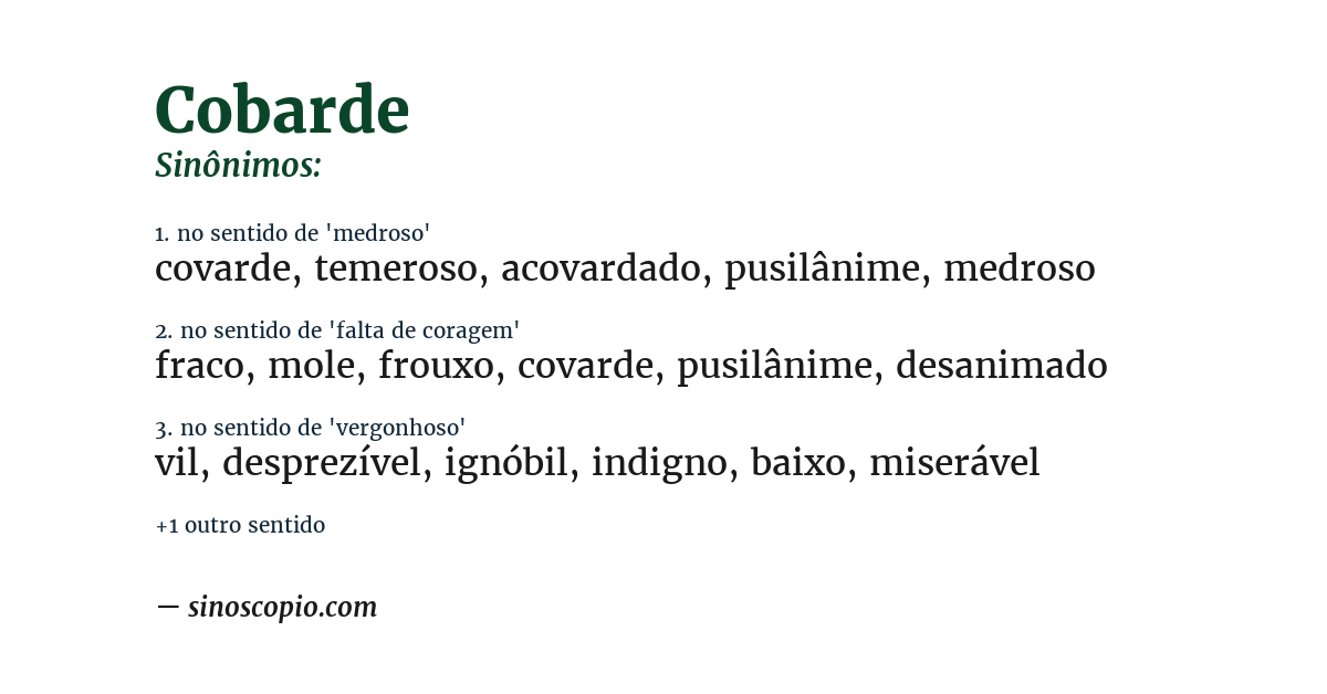 Sinônimo de cobarde