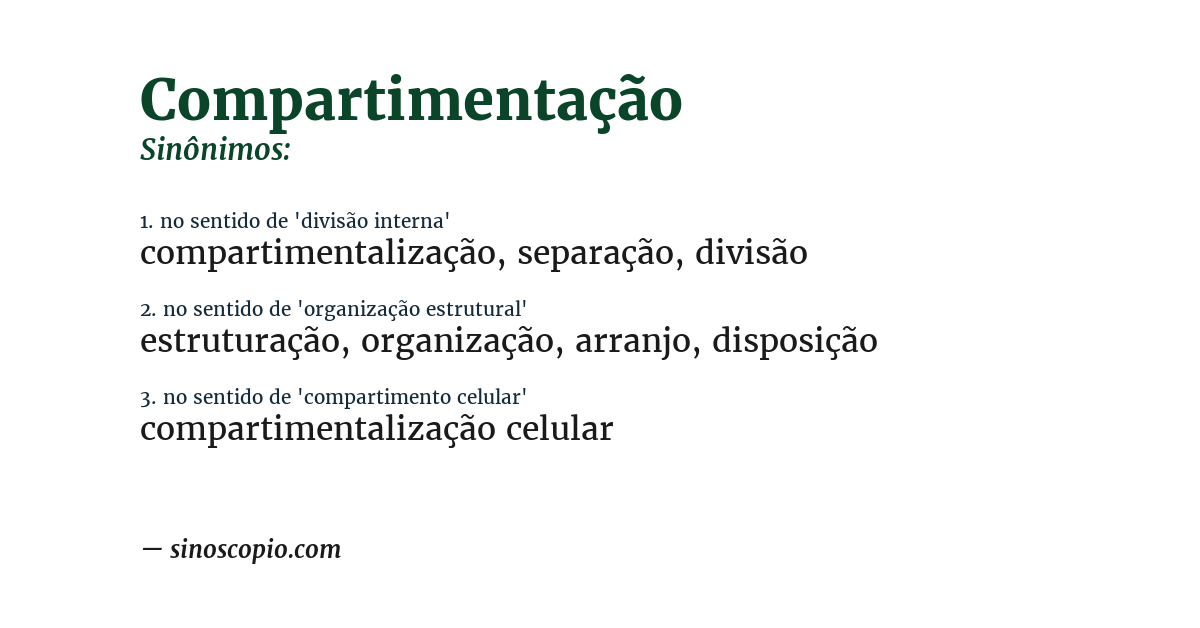 Sinônimo de compartimentação