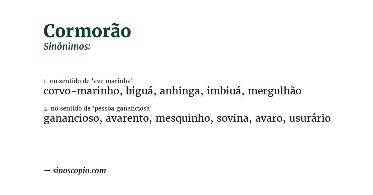 Sinônimo de cormorão