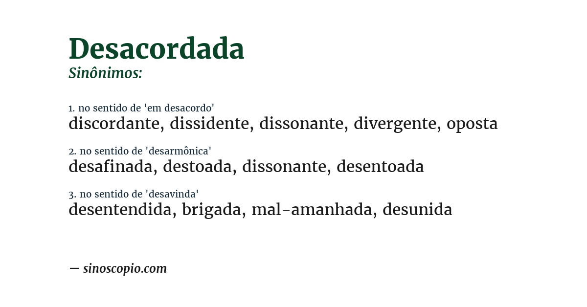 Sinônimo de desacordada