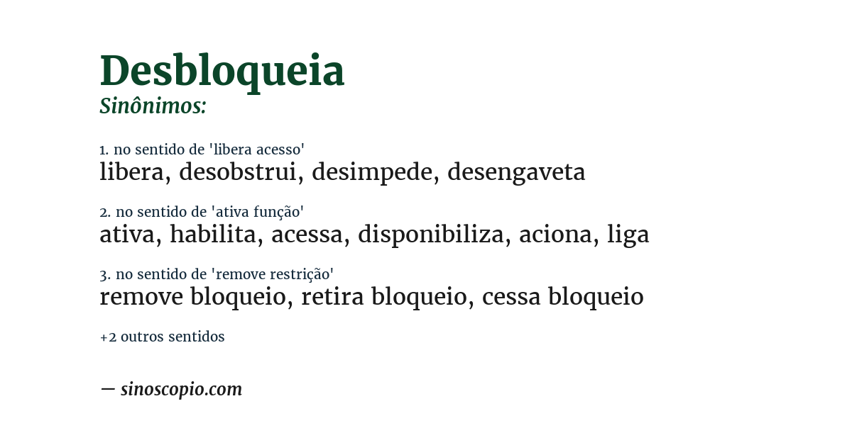 Sinônimo de desbloqueia