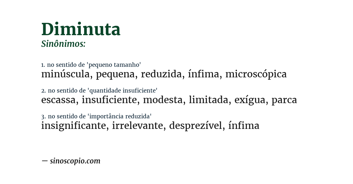 Sinônimo de diminuta