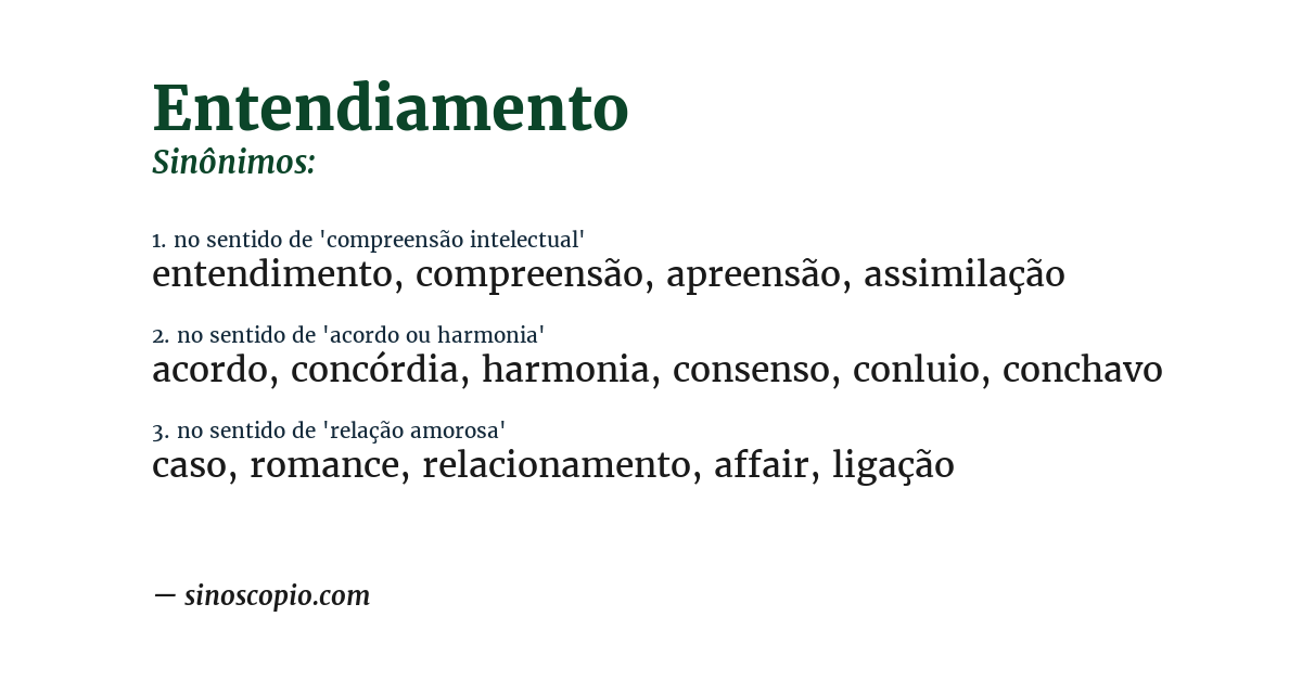 Sinônimo de entendiamento