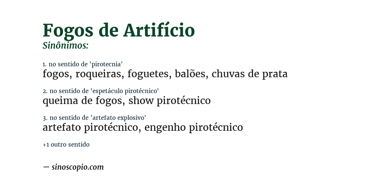 Sinônimo de fogos de artifício