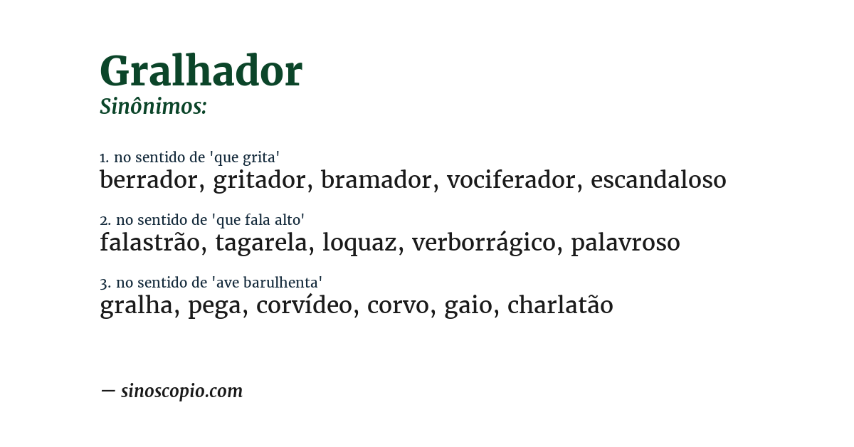 Sinônimo de gralhador