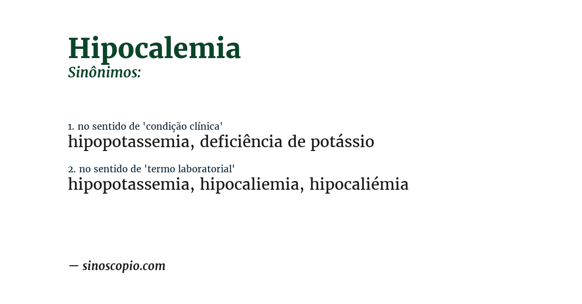 Sinônimo de hipocalemia