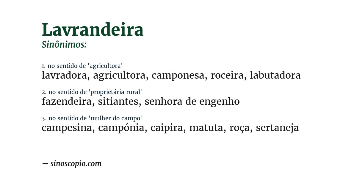 Sinônimo de lavrandeira