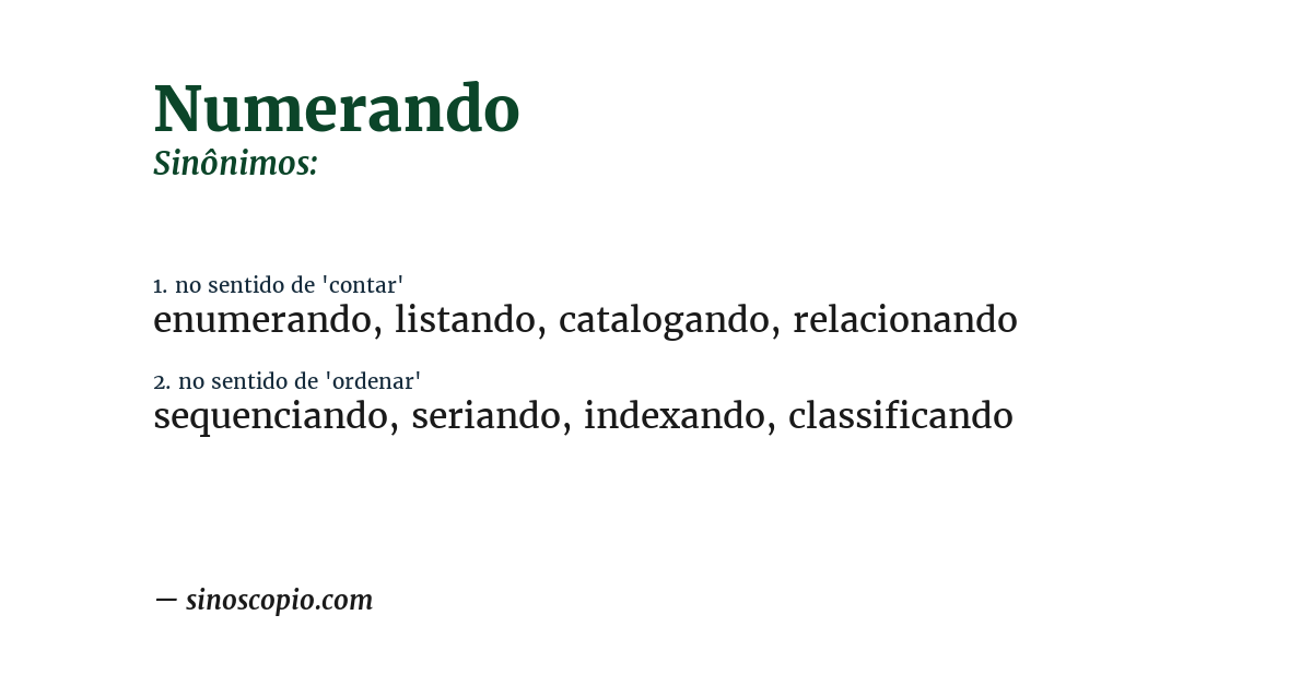 Sinônimo de numerando