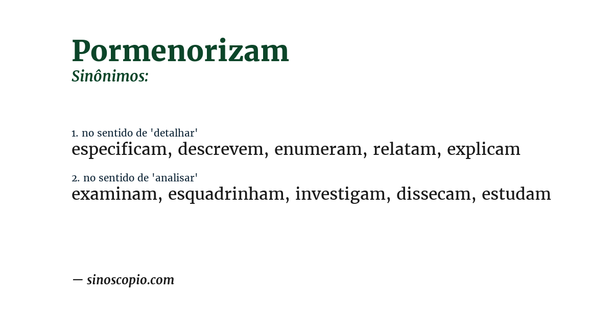 Sinônimo de pormenorizam