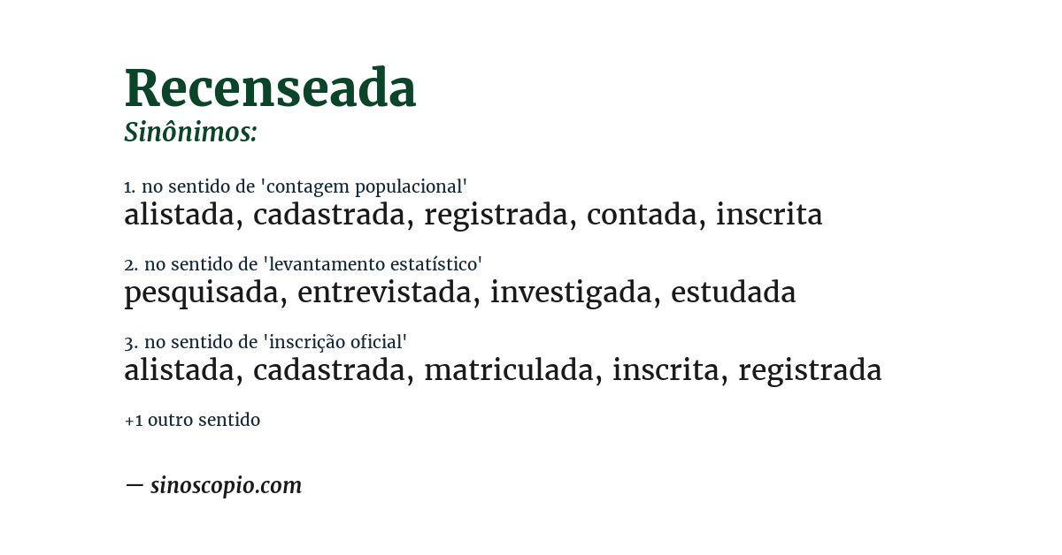 Sinônimo de recenseada