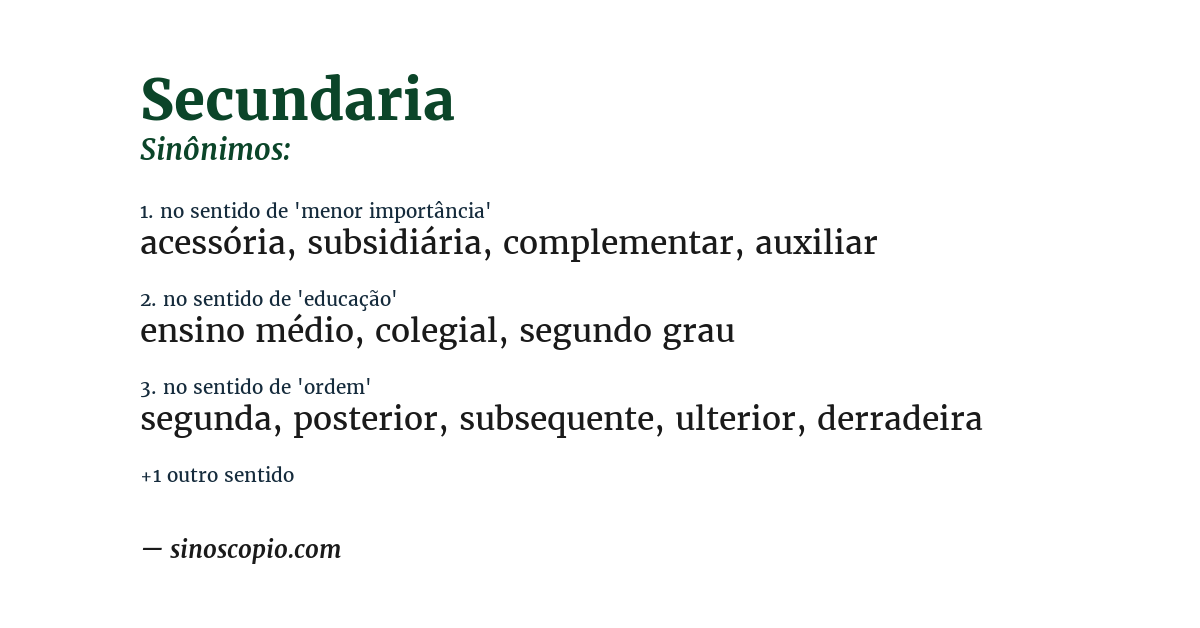 Sinônimo de secundaria