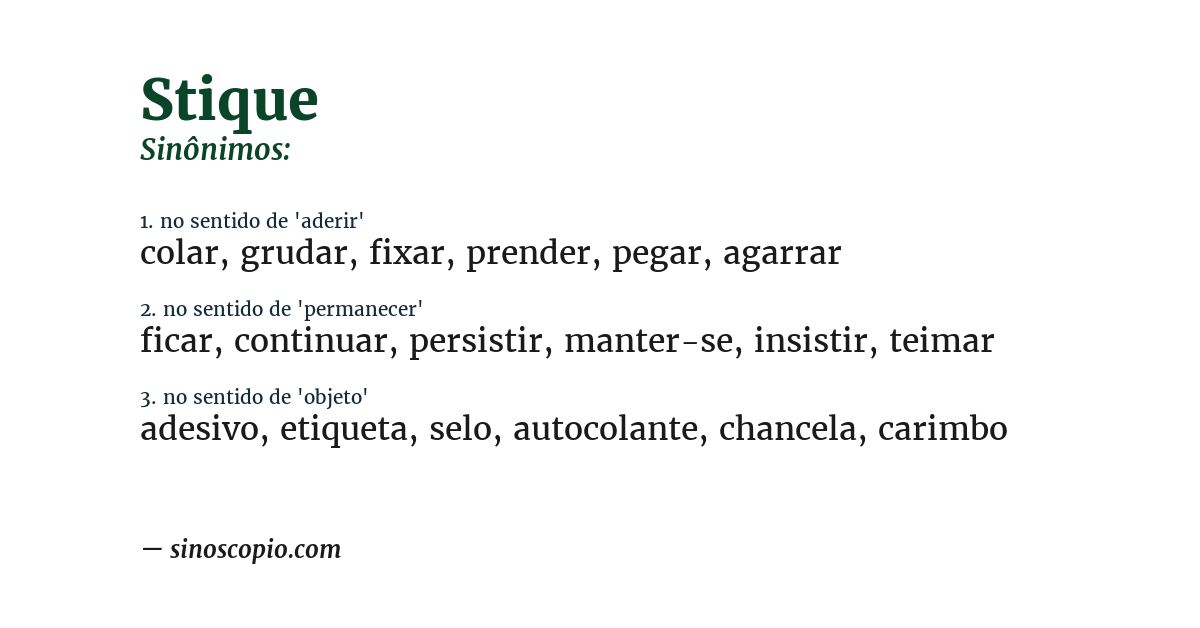 Sinônimo de stique