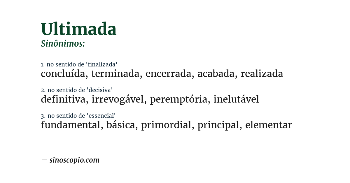 Sinônimo de ultimada