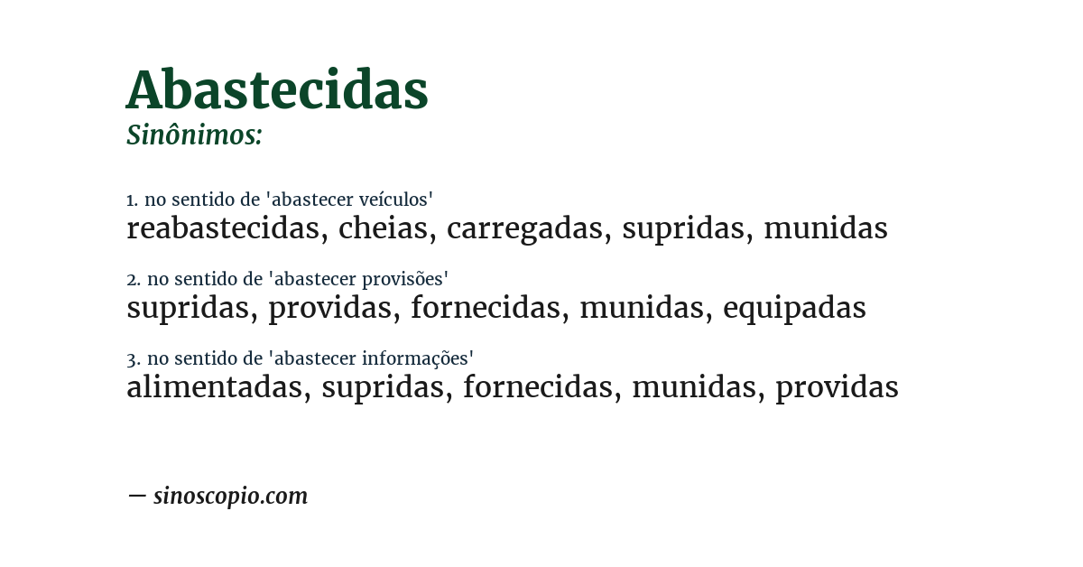 Sinônimo de abastecidas