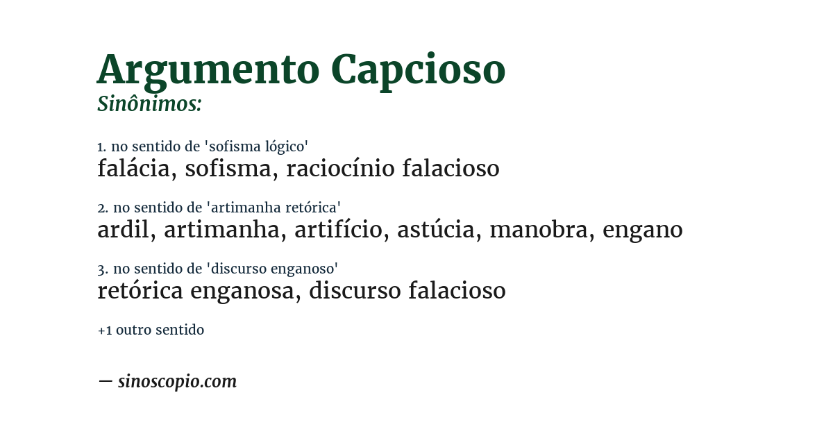 Sinônimo de argumento capcioso