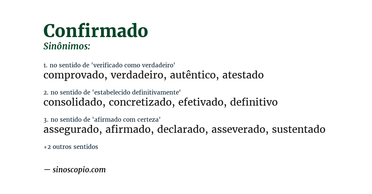 Sinônimo de confirmado
