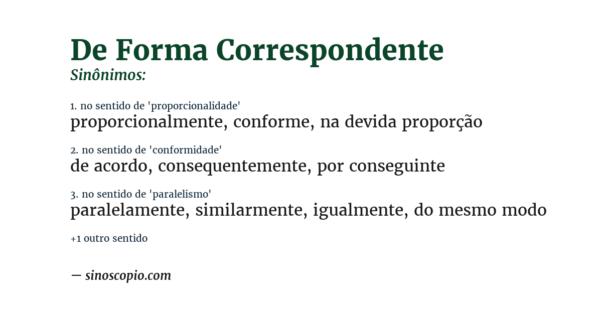 Sinônimo de de forma correspondente