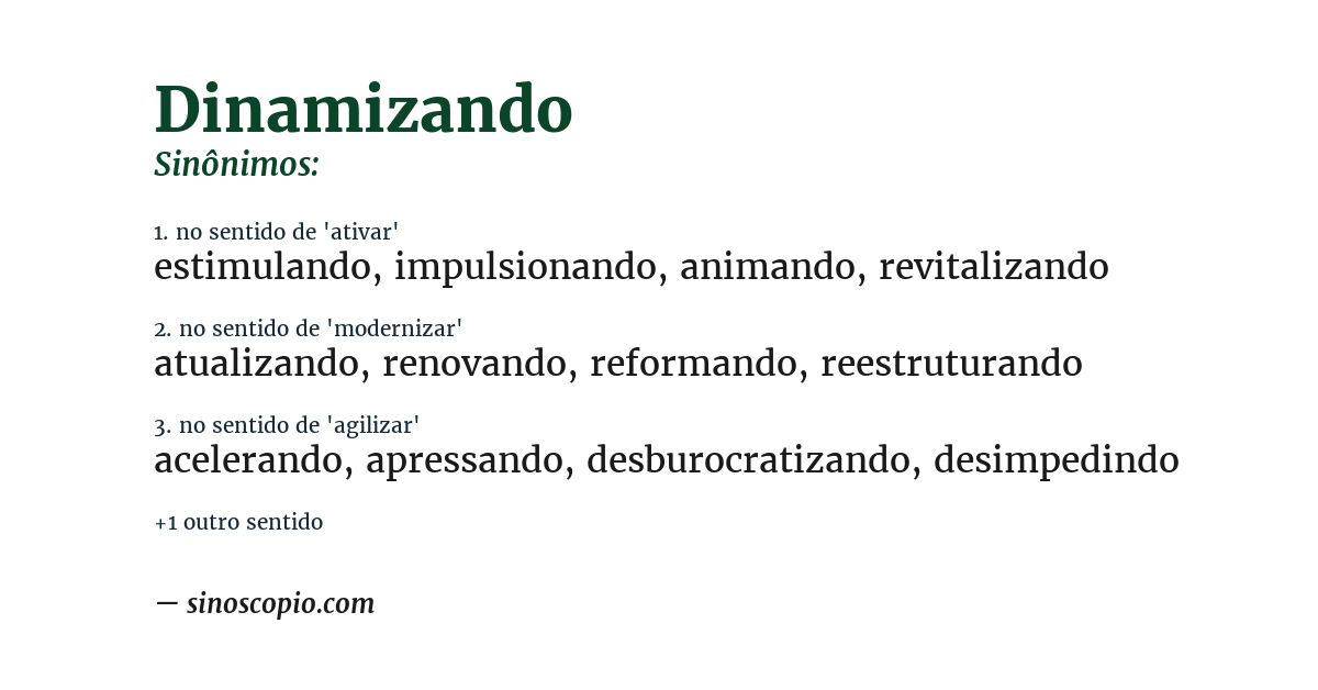 Sinônimo de dinamizando