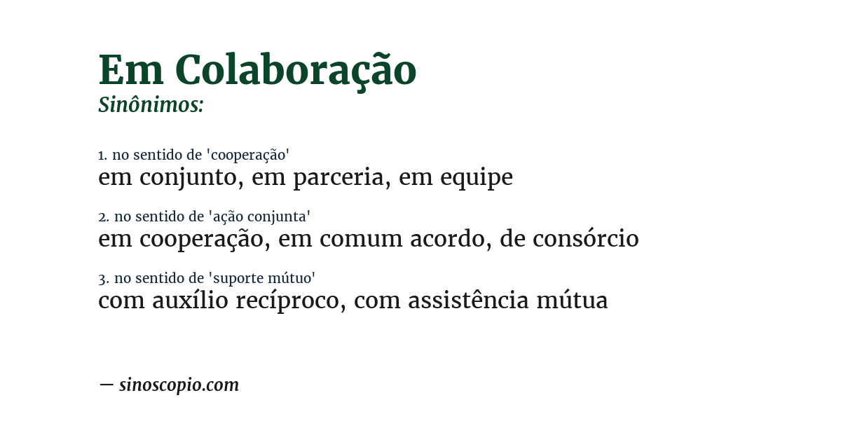 Sinônimo de em colaboração