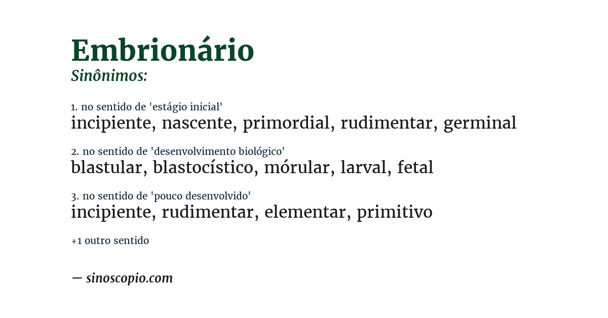 Sinônimo de embrionário