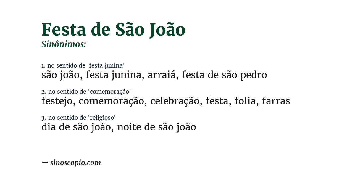 Sinônimo de festa de são joão