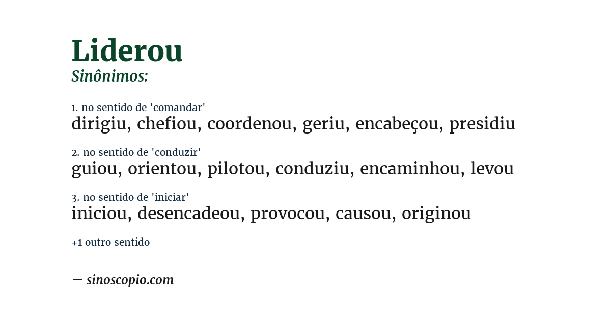 Sinônimo de liderou