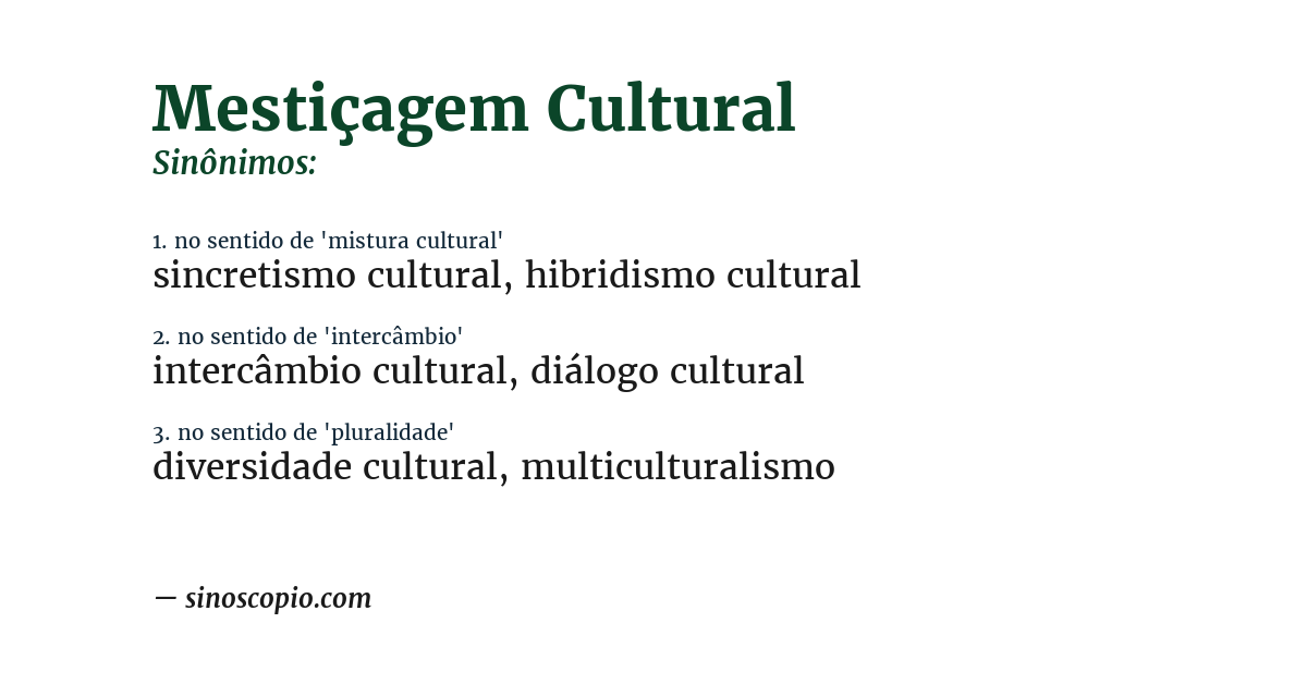 Sinônimo de mestiçagem cultural