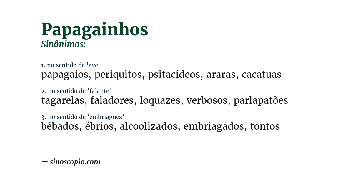Sinônimo de papagainhos