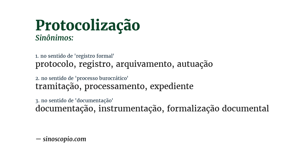 Sinônimo de protocolização