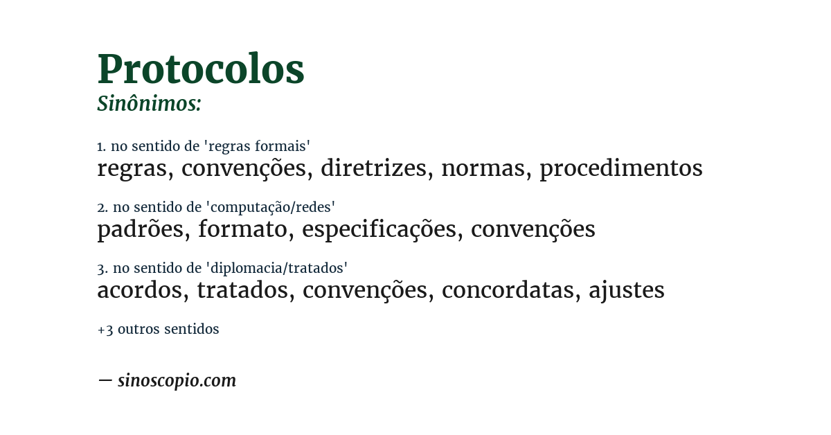 Sinônimo de protocolos