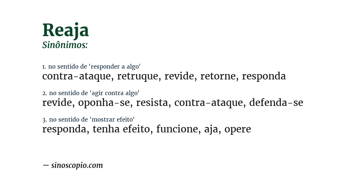 Sinônimo de reaja