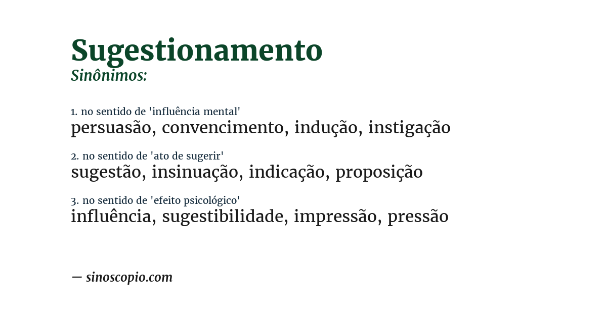 Sinônimo de sugestionamento