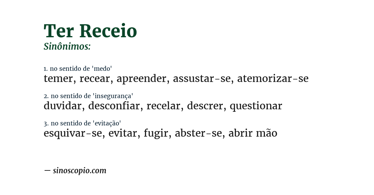 Sinônimo de ter receio