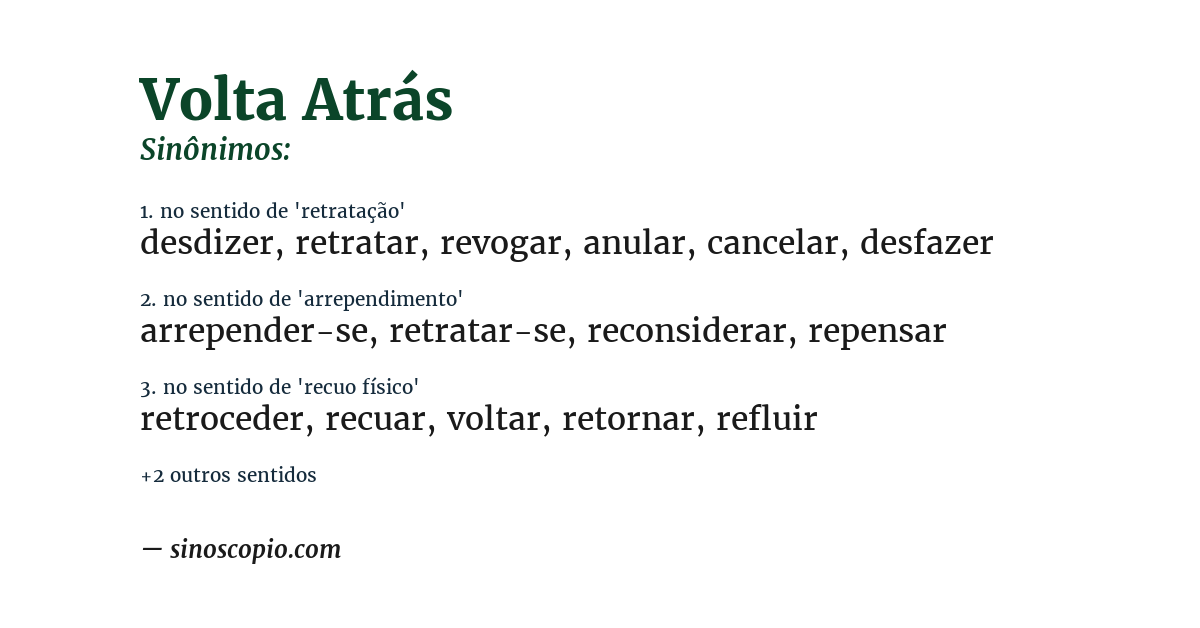 Sinônimo de volta atrás