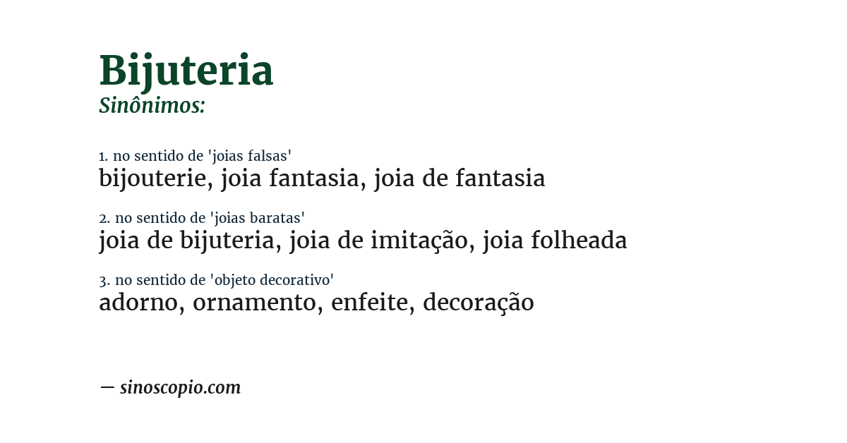 Sinônimo de bijuteria