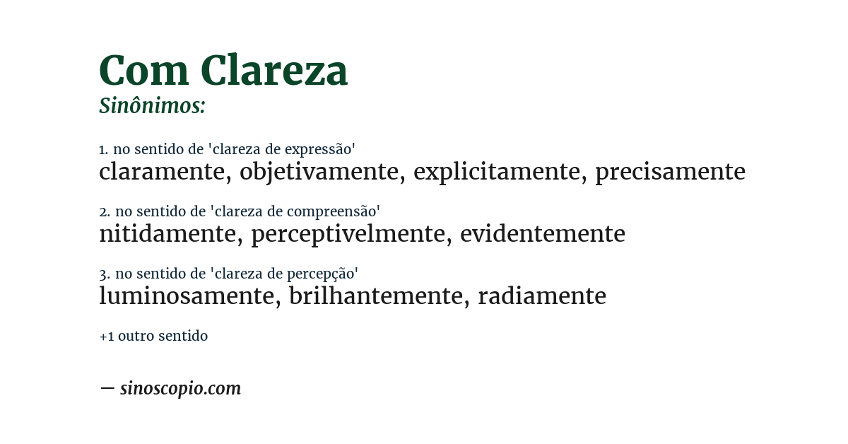 Sinônimo de com clareza