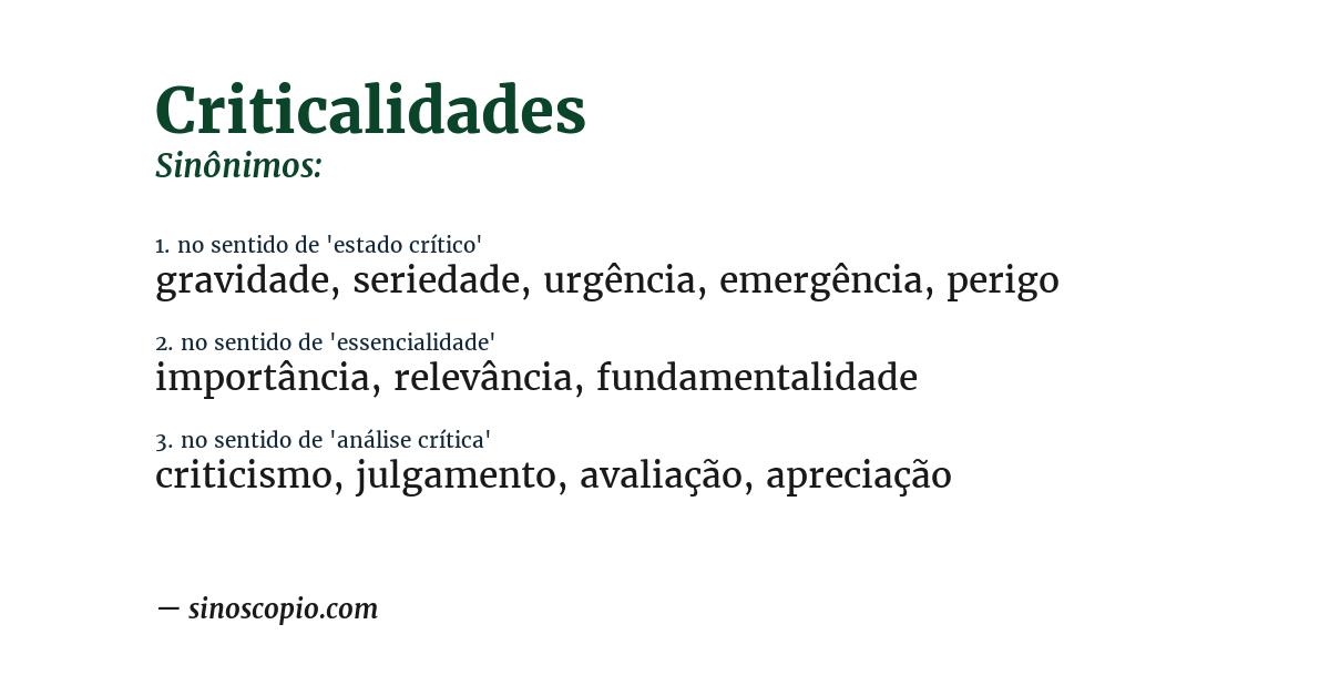 Sinônimo de criticalidades