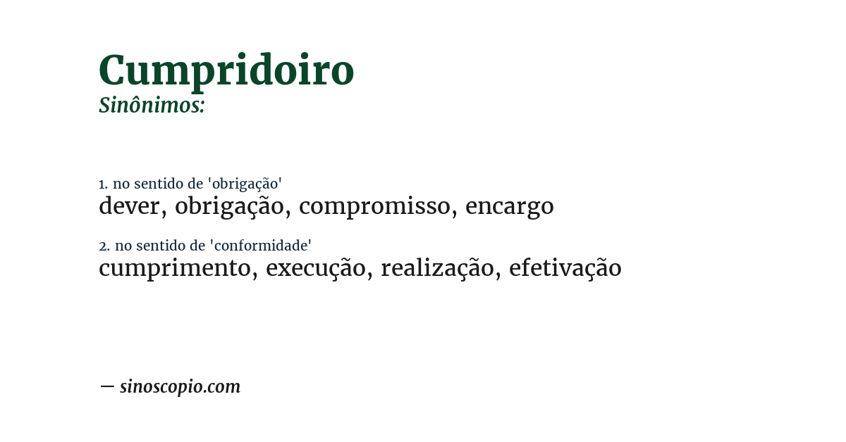 Sinônimo de cumpridoiro