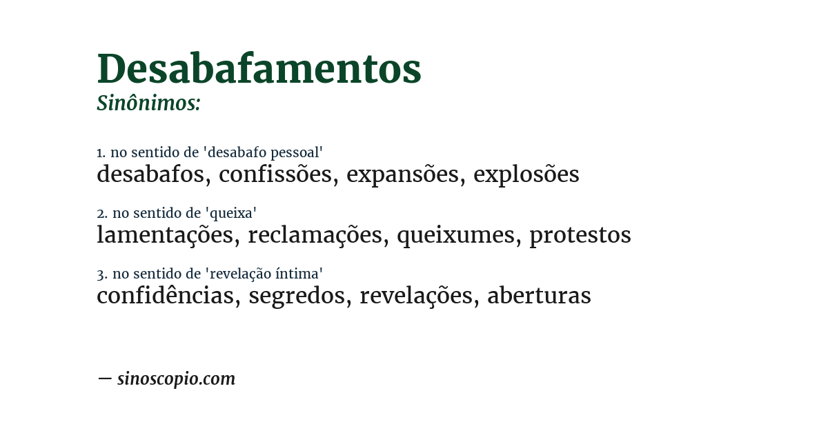 Sinônimo de desabafamentos