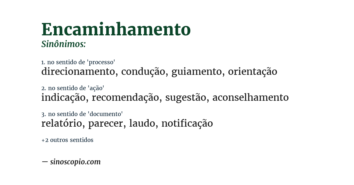 Sinônimo de encaminhamento